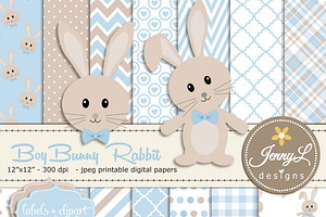 Boy Bunny Rabbit Digital Paper, a Pattern Graphic by JennyL Designs
