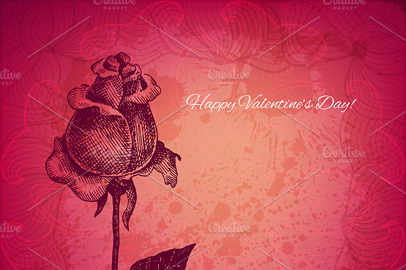 Ink style rose valentine card preview 2