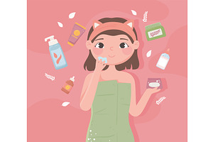 girl skincare products, a Person Illustration by studiogstock