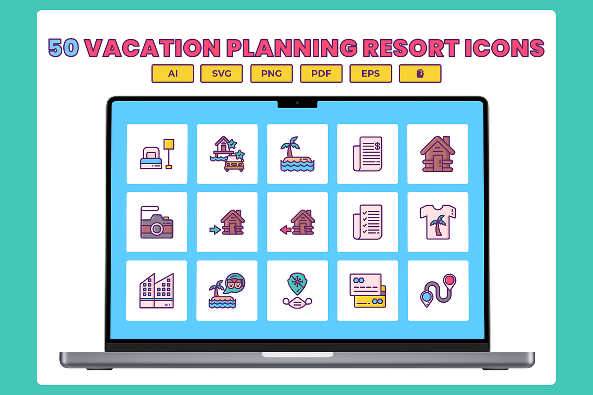 50 Resort Vacation Planning Icon Set, a Solid Icon by Flat Icons (Photo 1 of 7)