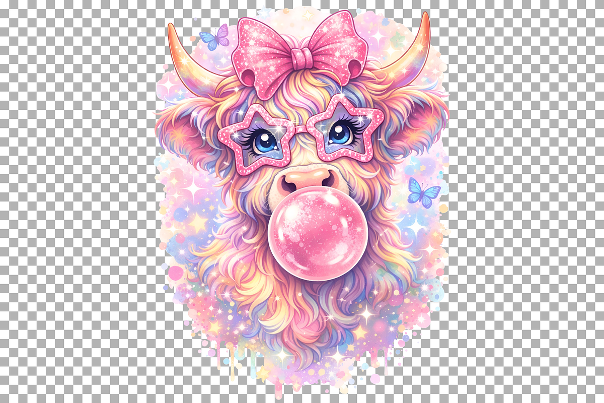 Coquette Highland Cow PNG Bubblegum, an Animal Illustration by SugarCloudStudioArt (Photo 2 of 4)