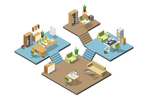 Different Isometric Modern Offices