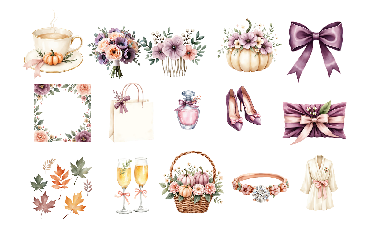 Autumn Pastel Wedding Clipart Bundle, a Decorative Illustration by Anca Digital Vibe (Photo 3 of 6)