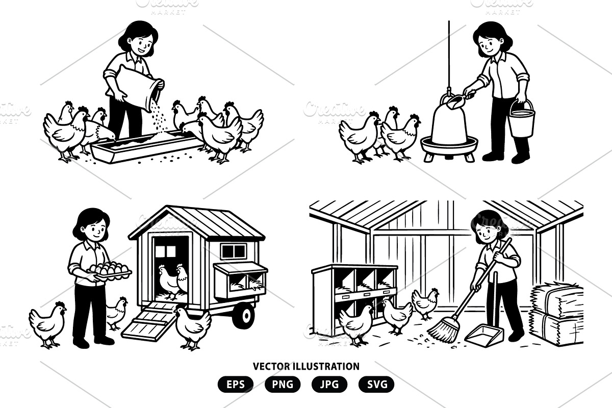 Activities of a chicken farmer, a Person Illustration by Vectorlina (Photo 3 of 3)