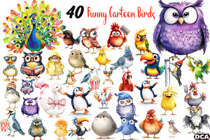 Funny Cartoon Birds Clipart, an Illustration by DreamCafeArt