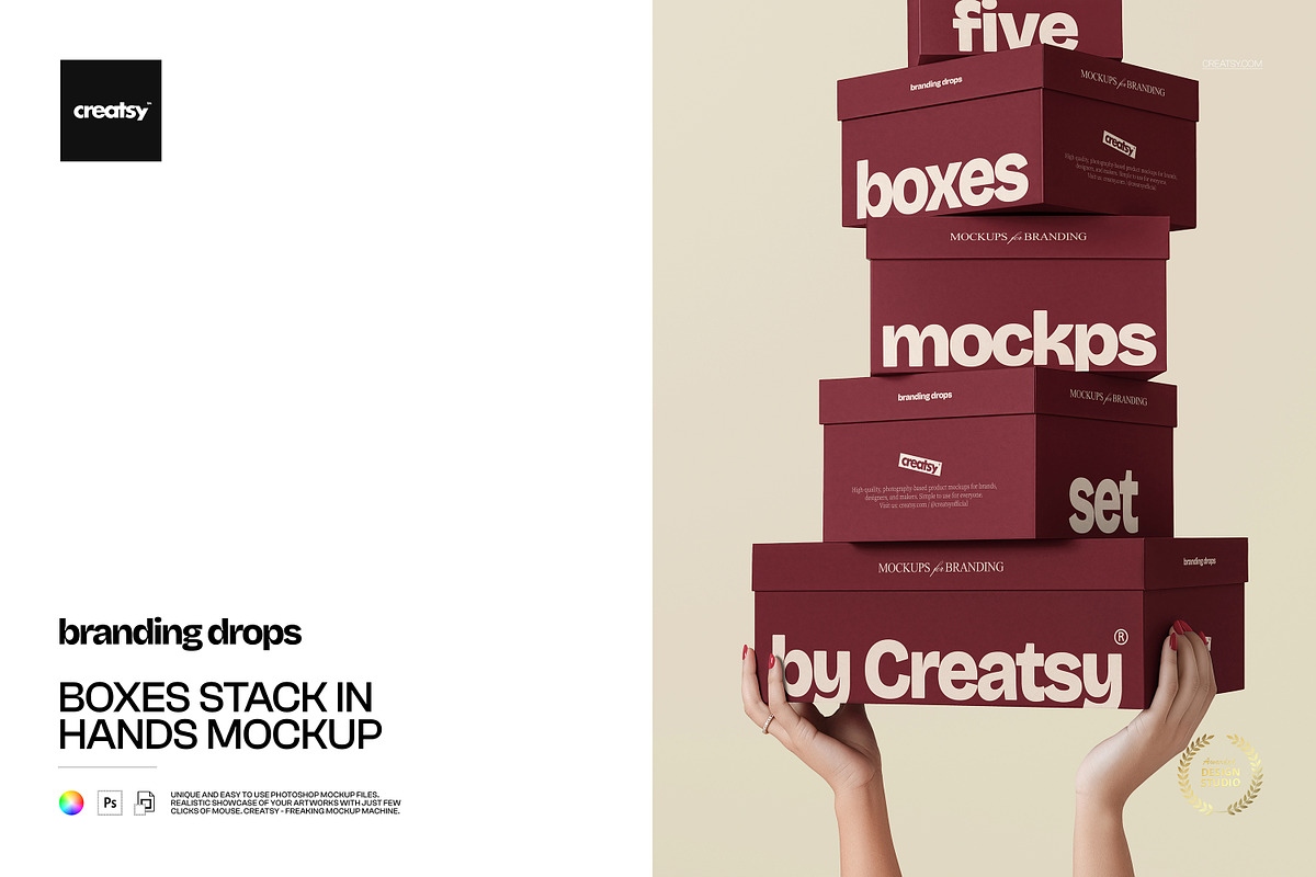 Boxes Stack in Hands Mockup, a Packaging Mockup by creatsy5
