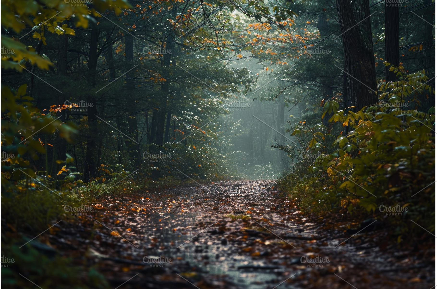 Serene forest path with mist and, a Nature Photo by Ylivdesign