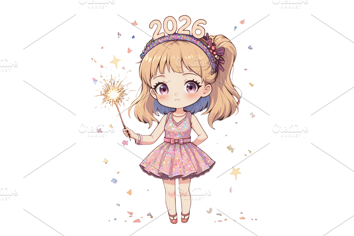 Girl Happy New Year Clipart, a Decorative Illustration by Creative design (Photo 5 of 7)