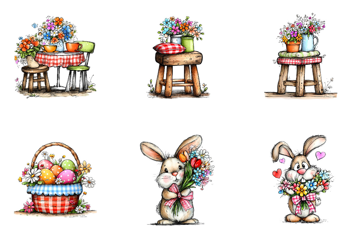 Blue Pink Gingham Spring Clipart, an Illustration by CreationArt (Photo 2 of 6)
