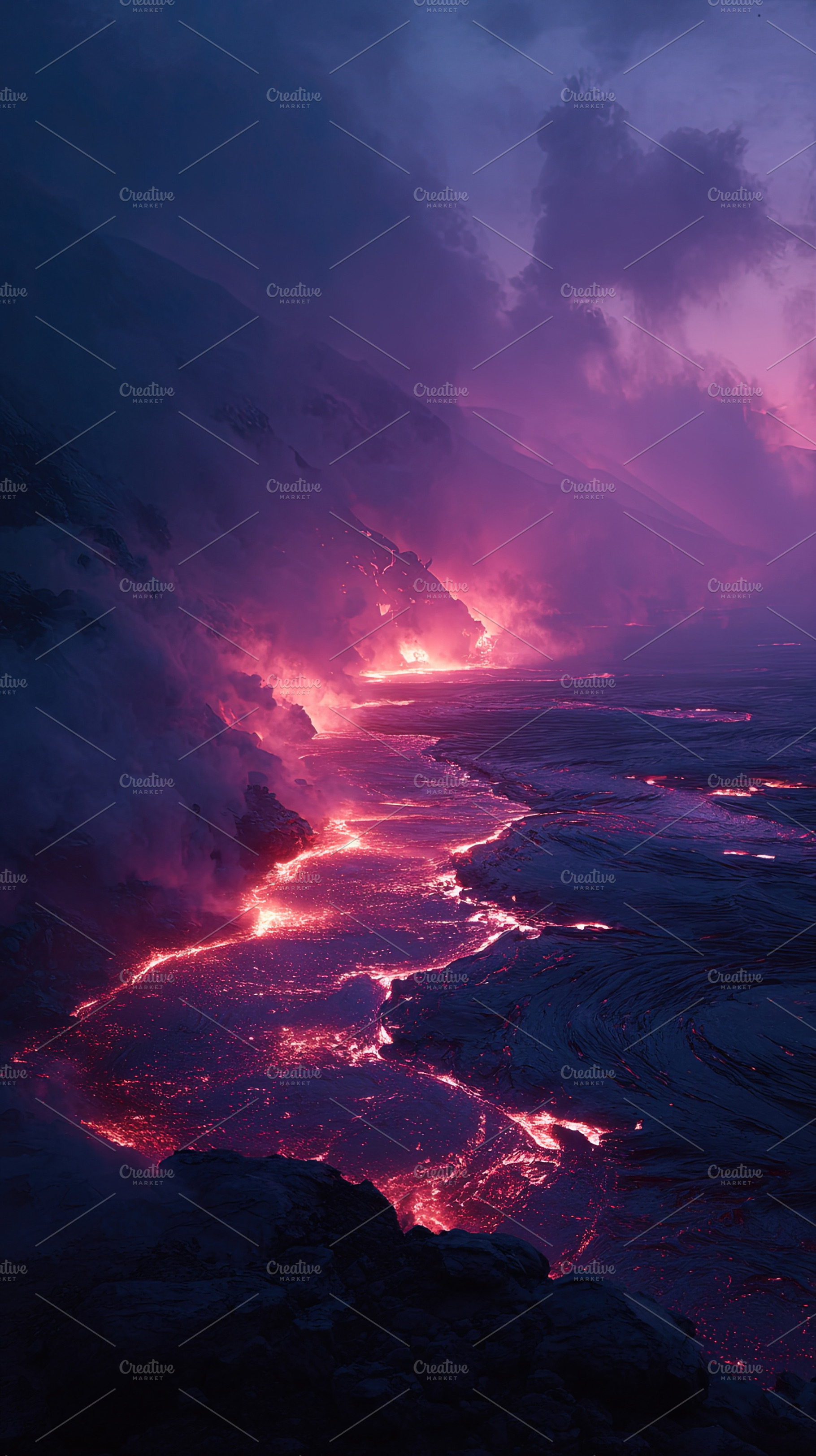 Fiery molten lava streams down a dark volcanic slope, illuminati, an Animal Photo by Ales Munt