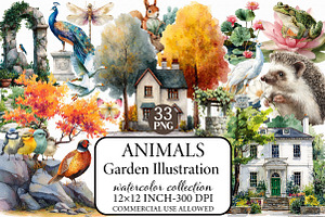 Watercolor Animals Garden Illustrati, an Illustration by Libby Wishes