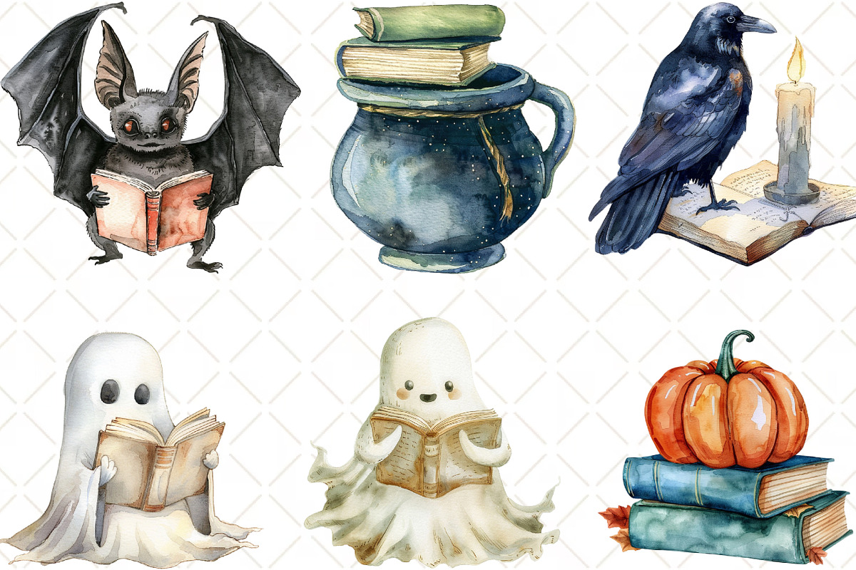 Cute Halloween Reading Clipart, an Illustration by Black Bird Studio (Photo 2 of 6)