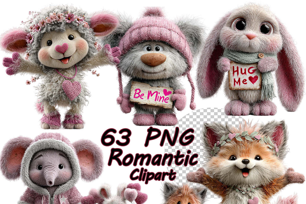 Whimsical Animal Valentine Clipart, a Graphic by one-touch (Photo 1 of 9)