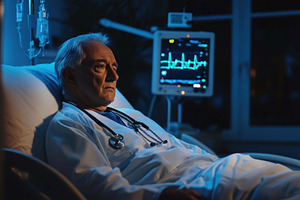 Doctor reflecting in a hospital room, a Photo by Tanuart