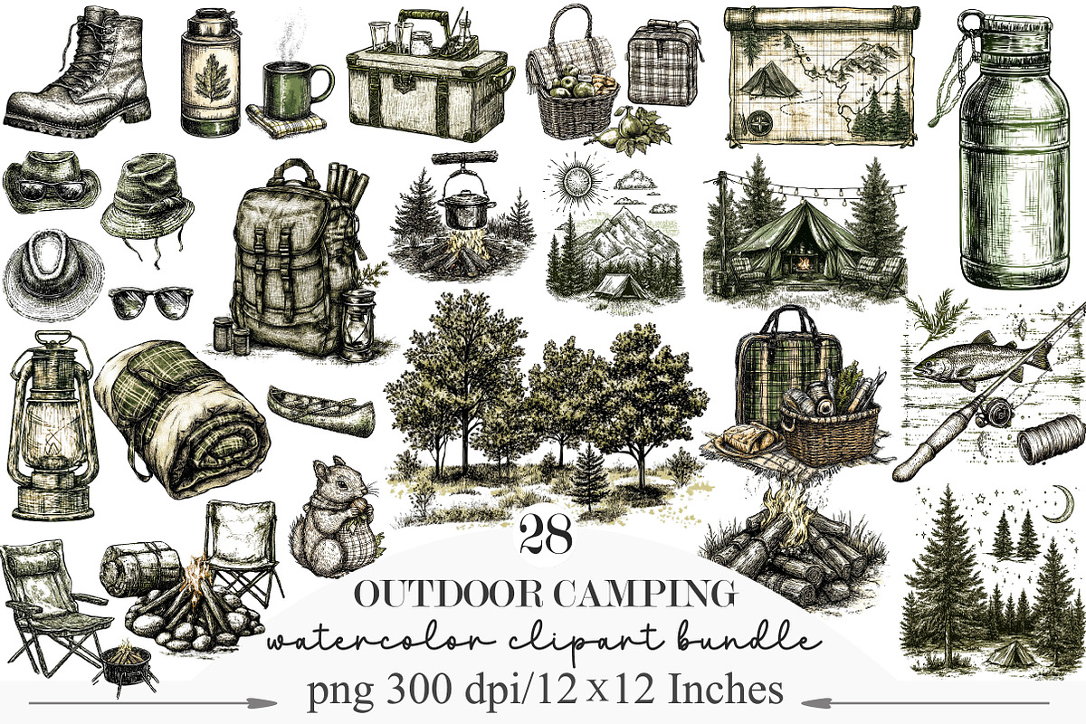 Hand Drawn Outdoor Camping Clipart, an Illustration by Designking (Photo 1 of 5)