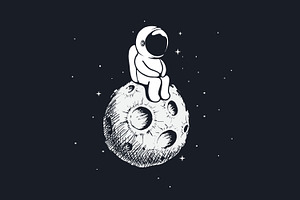 Cute Astronaut Sits On Moon