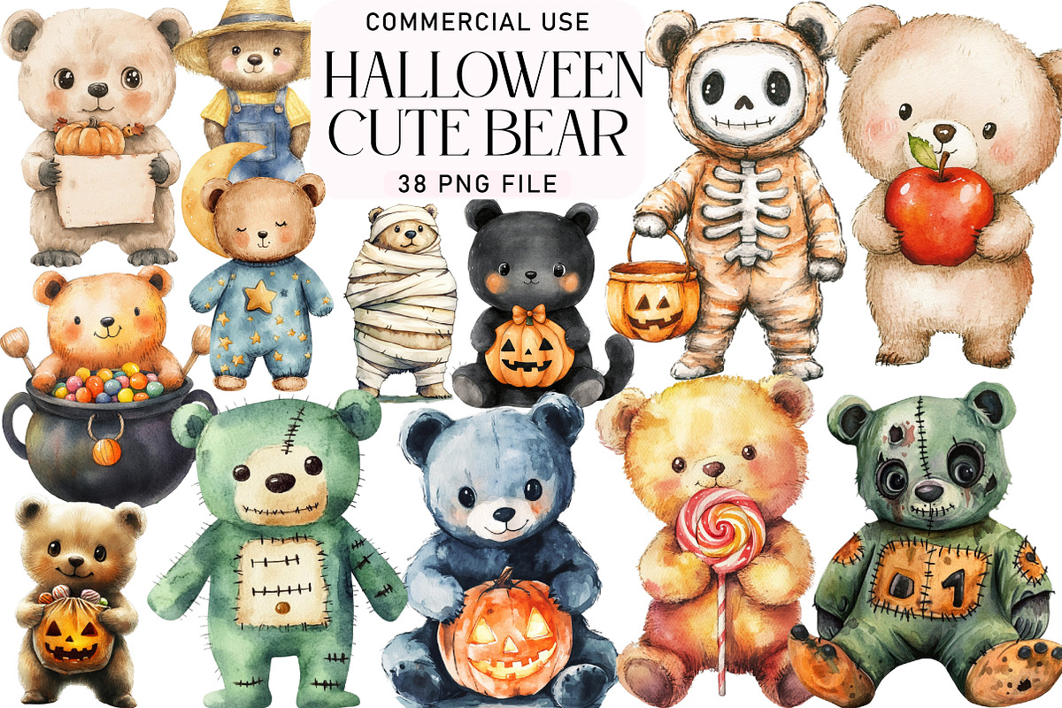 Halloween Cute Bear Clipart, an Illustration by Daily.Designs (Photo 1 of 3)