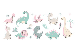 Cute flat cartoon dinosaur. Set, a Background Graphic by Valerie Bodnar