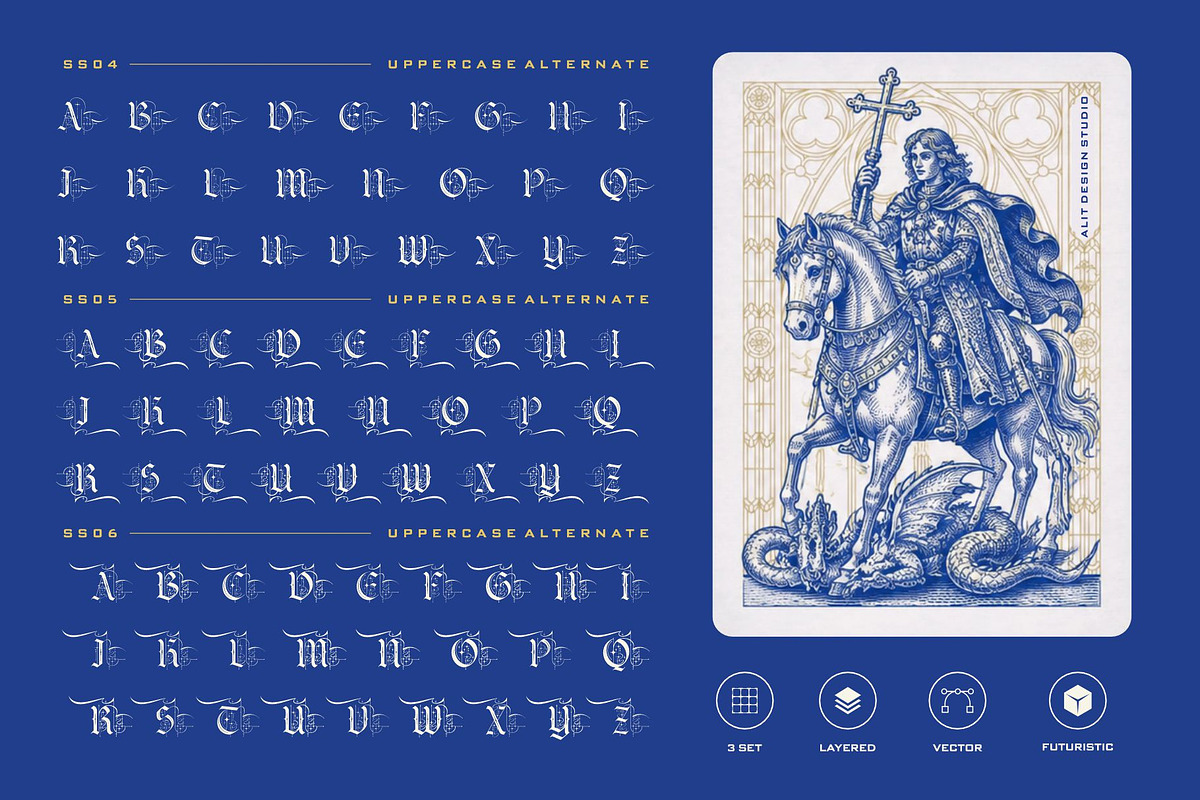 Strata magic Typeface, a Blackletter Font by alit design (Photo 6 of 17)