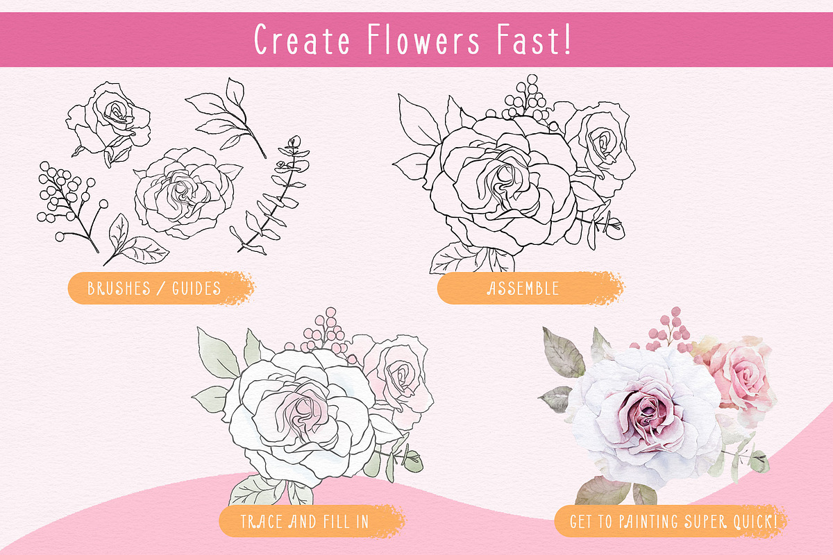 Procreate Flower & Leaf Brush Box, a Brush Add-On by Pretty Little Lines