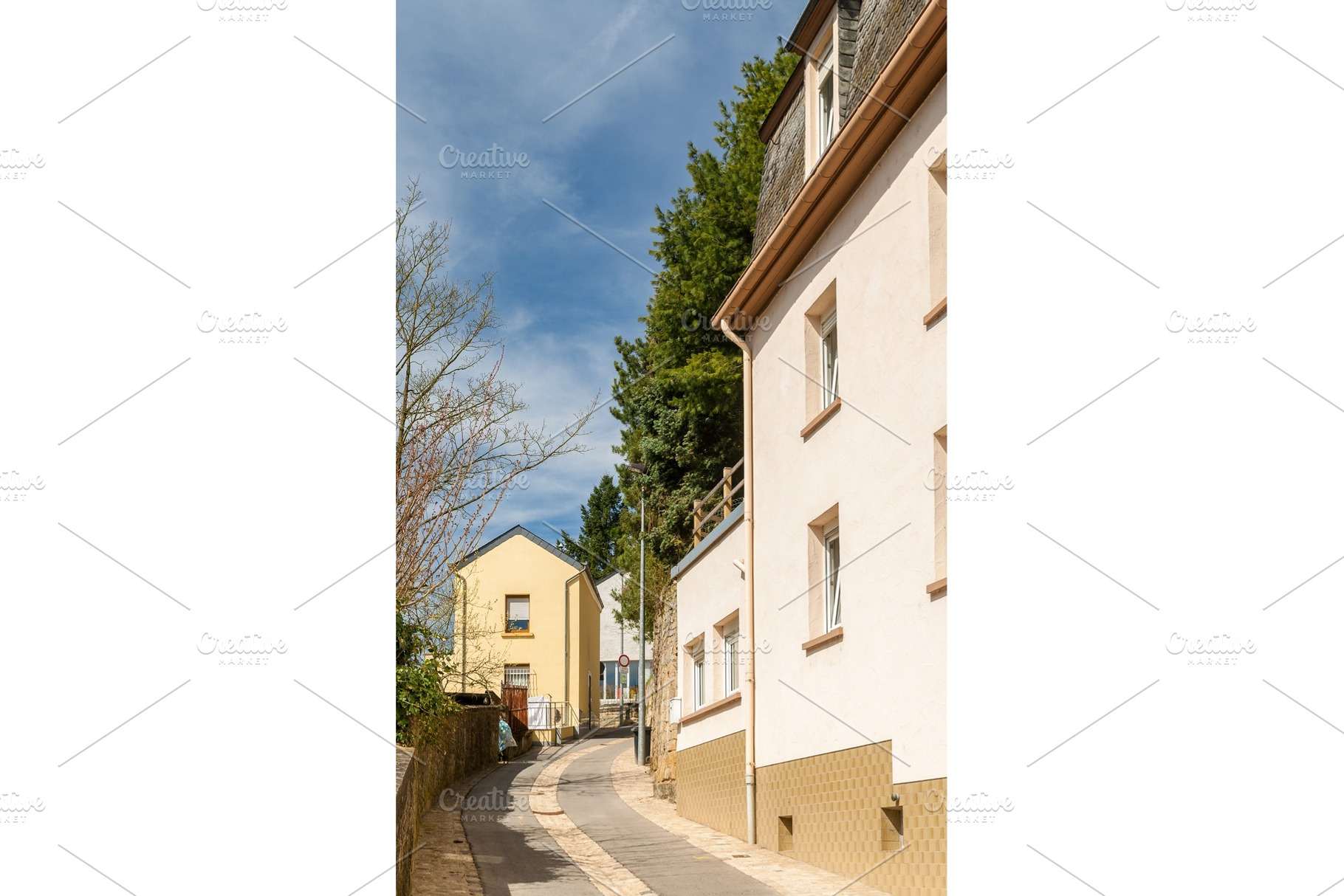 Steep narrow street in Luxembourg city, an Architecture Photo by Leonid Andronov