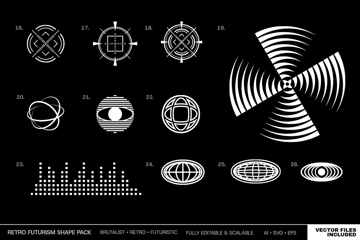 Retro Futurism Shape Pack 70+ Vector, a Technology Illustration by Invisual Studio (Photo 3 of 11)