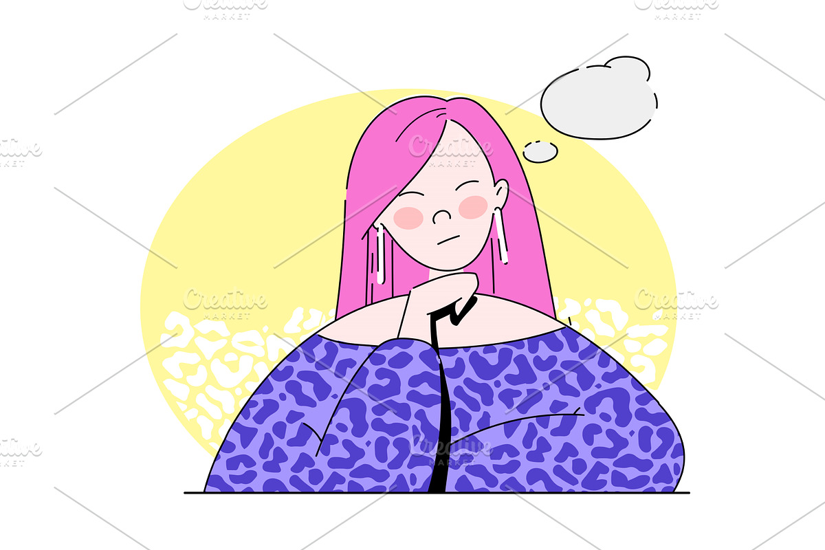 Young Thinking Woman with Purple, an Illustration by TopVectors