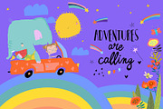 Girl traveling in Car on Rainbow, an Animal Illustration by Maria Starus (Thumbnail 3 of 3)