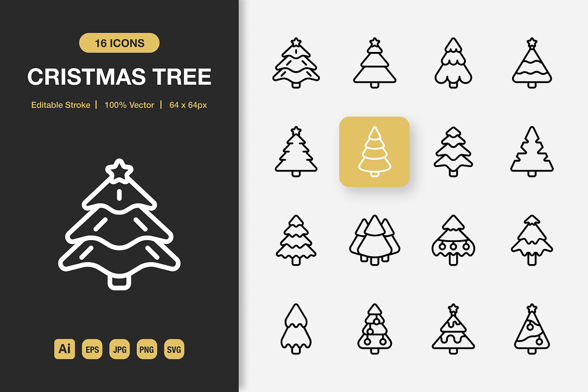 Christmas Tree Outline Icons, an Outline Icon by Spacepixel Creative