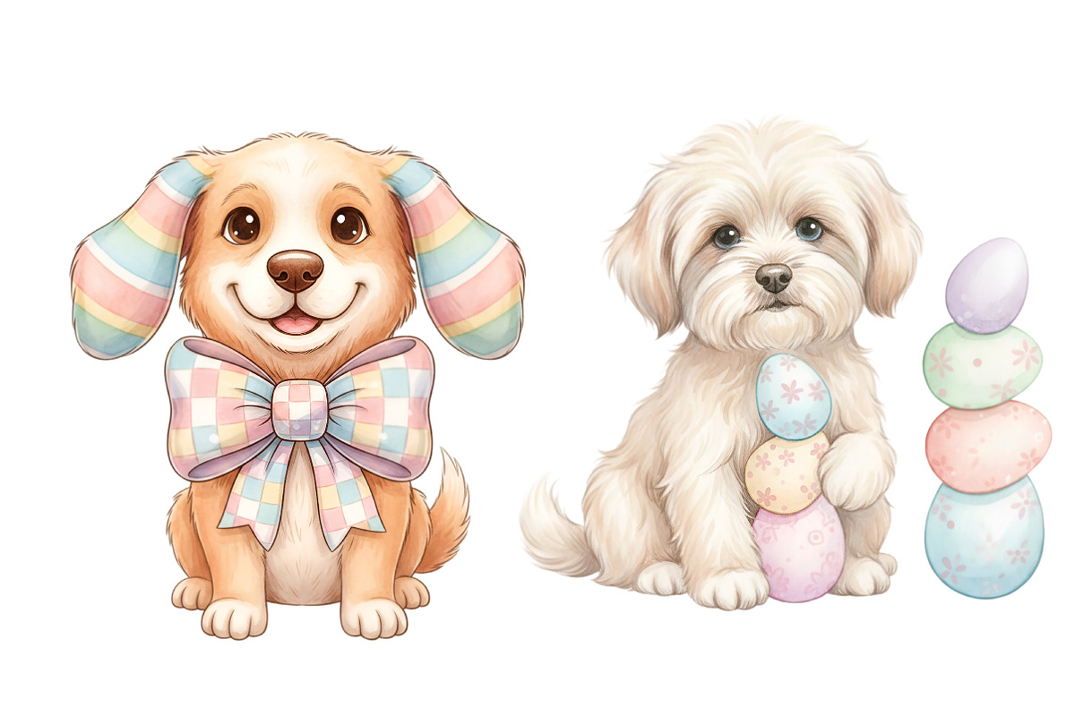Whimsical Easter Dogs Clipart, an Illustration by SinaCreation (Photo 2 of 11)