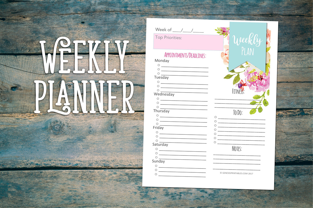 Weekly Planner in Floral Design, a Stationery Template by Genesis Printables