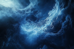 A dramatic and abstract representation of swirling clouds and mist in deep blue, a Photo by Textures & Backgrounds
