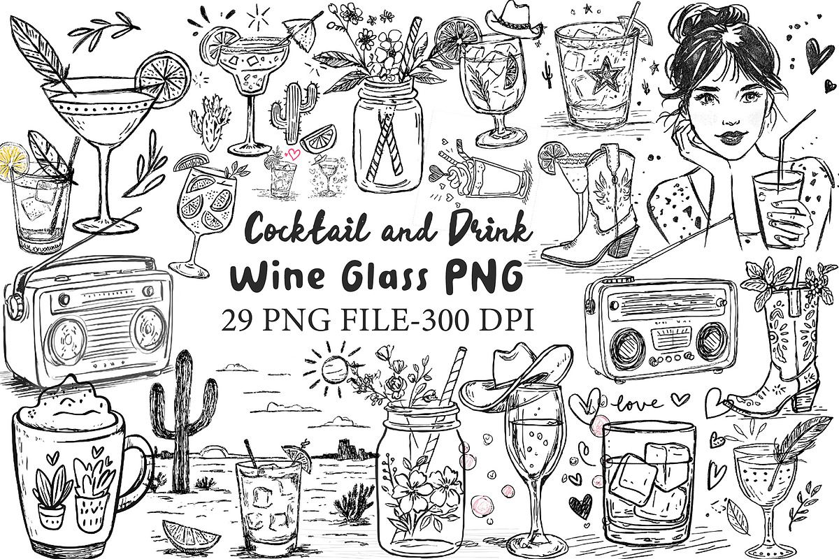 Cocktail and Drink Wine Glass PNG, an Illustration by Libby Wishes (Photo 1 of 7)