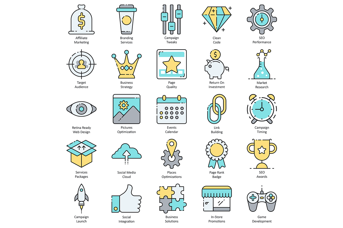 SEO Internet Marketing Icons | Aqua, an Outline Icon by Flat Icons (Photo 4 of 8)