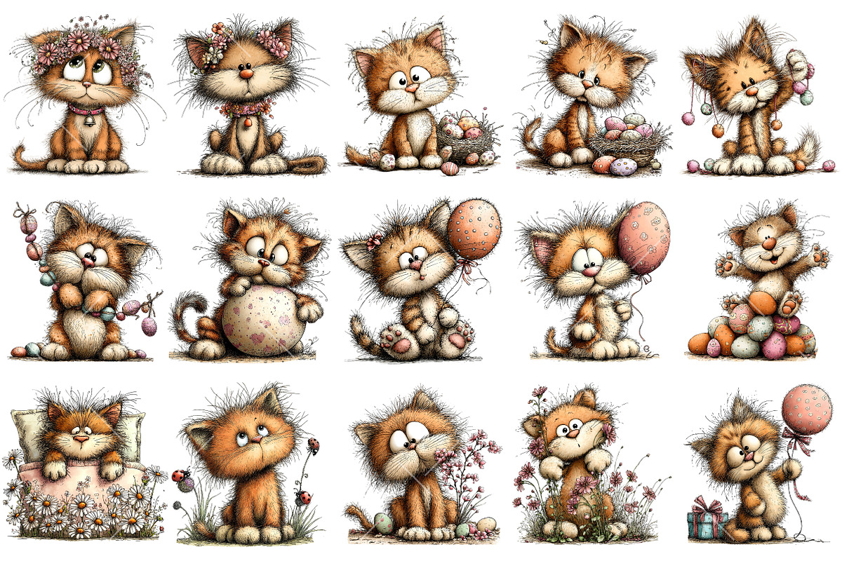 Whimsical Easter Kitten Clipart, an Illustration by OK Design (Photo 3 of 6)