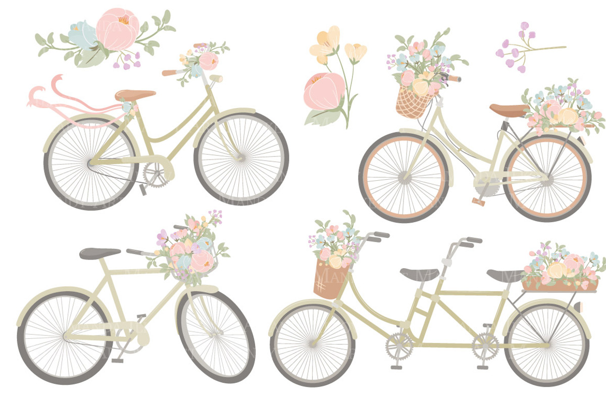 Pastel Floral Bicycle Vectors, an Illustration by Amanda Ilkov (Photo 5 of 5)