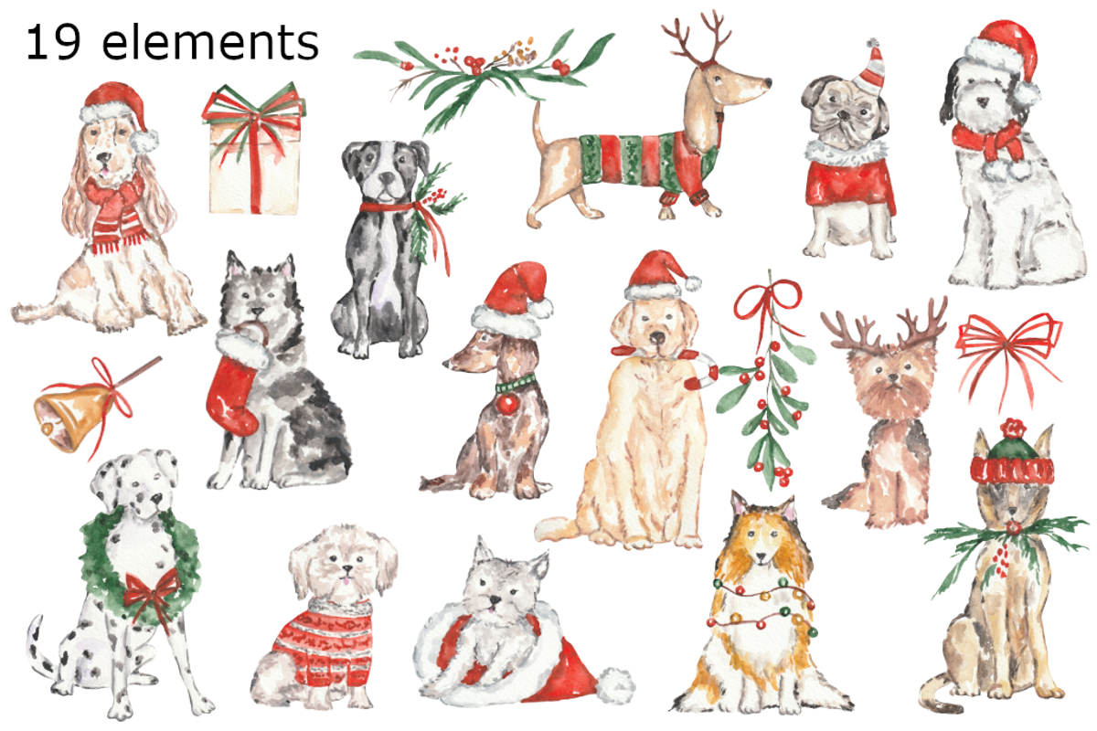 Christmas dogs watercolor clipart, a Background Graphic by GoodFairyClipArt (Photo 2 of 3)