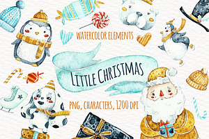 Watercolor little Christmas
