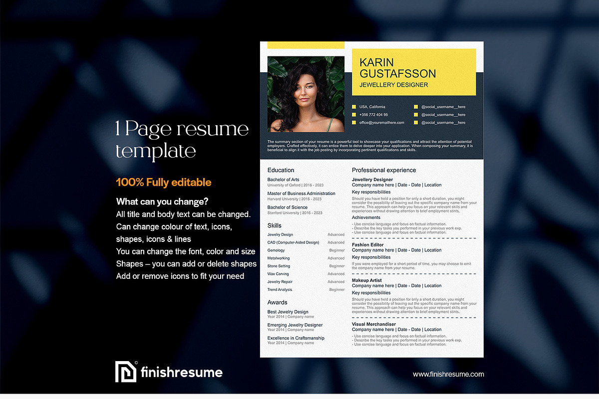 Jewellery designer resume template, a Resume Template by FinishResume (Photo 2 of 11)