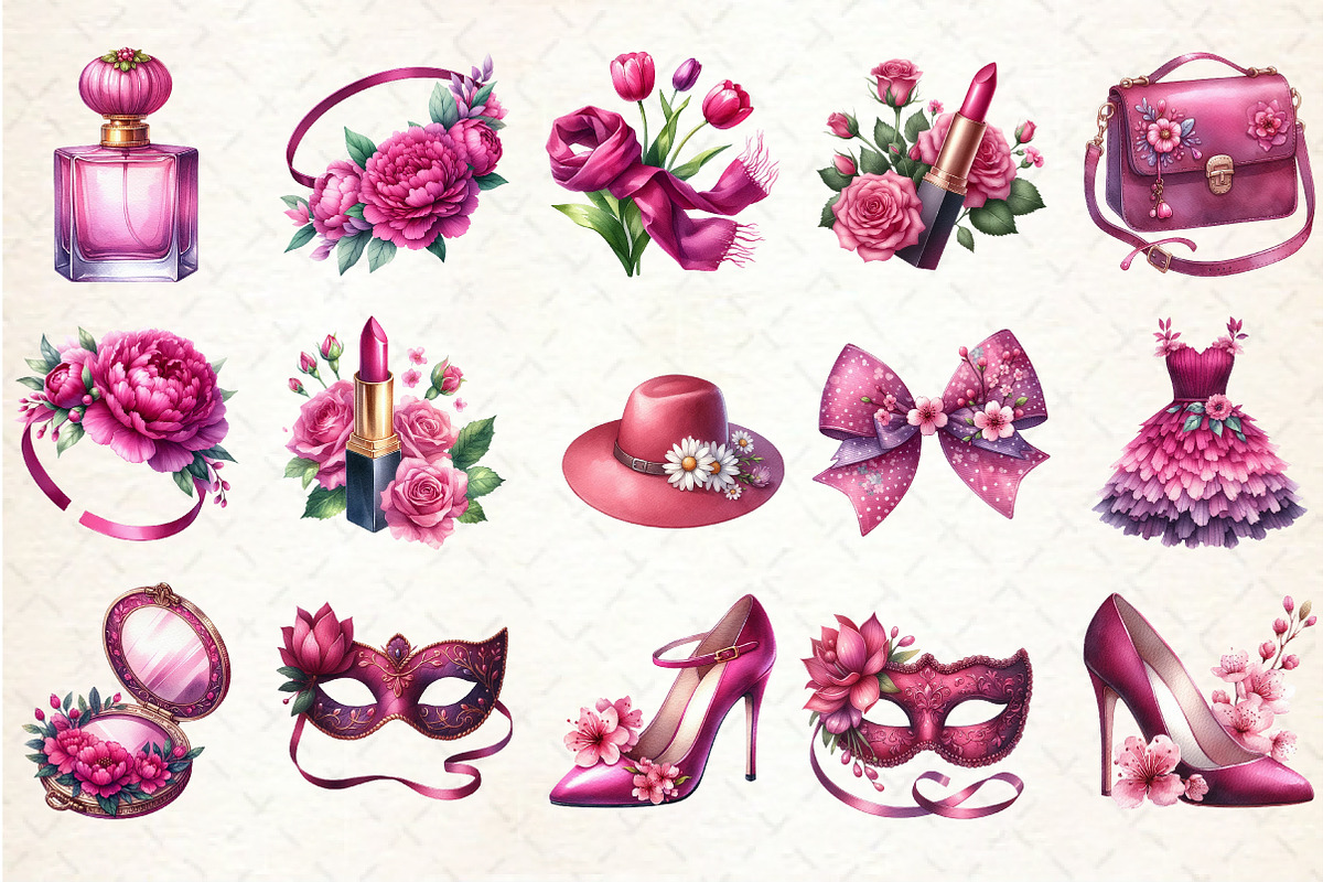 Magenta Spring Watercolor Clipart, an Illustration by Rose Art (Photo 2 of 9)