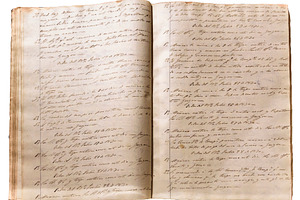 Open old manuscript book isolated photo, a School & Education Photo by DanFLCreativo