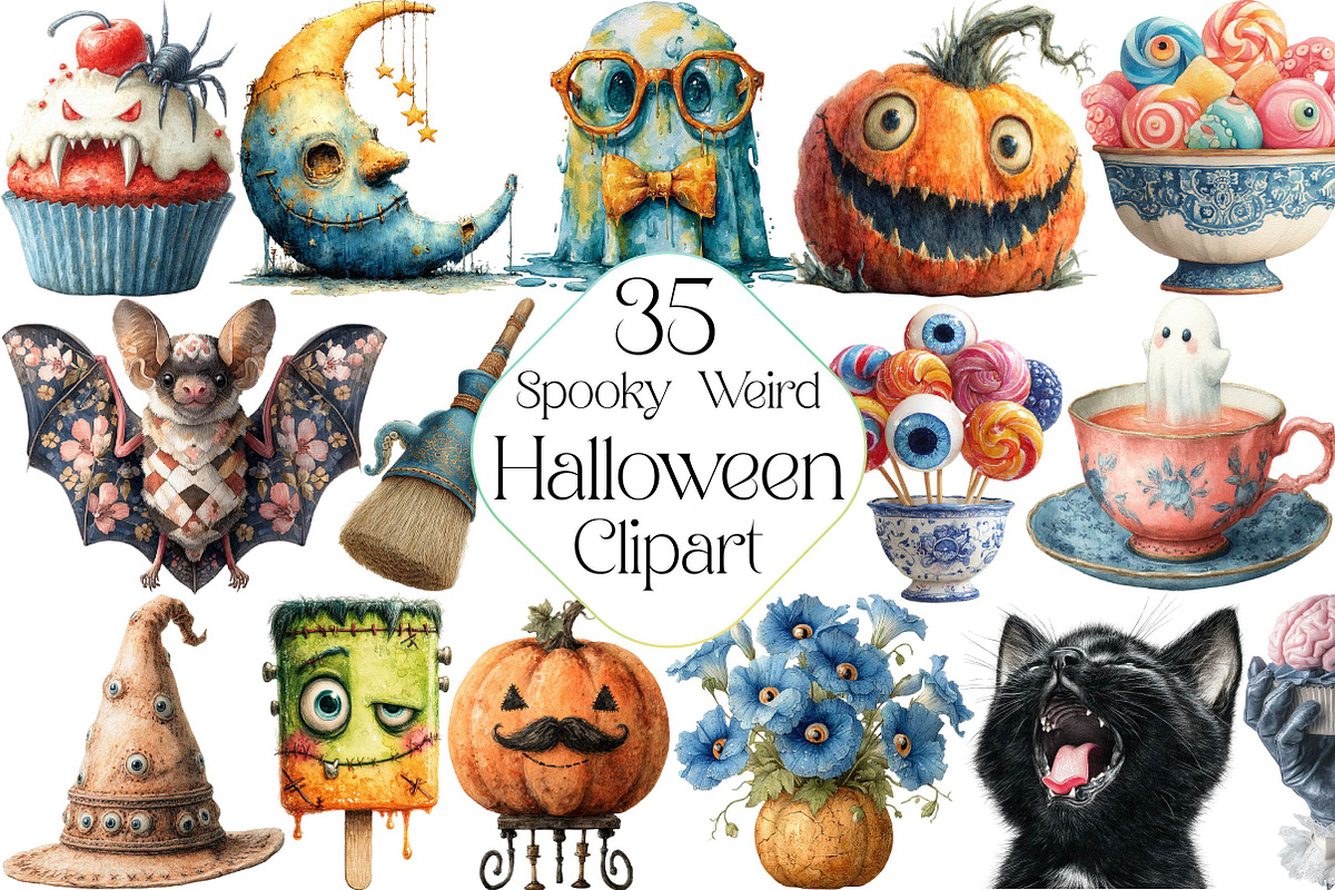 Spooky Weird Halloween Clipart, an Illustration by DreamPrint404 (Photo 1 of 5)