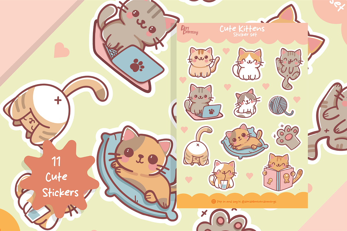 Cute Kawaii Cat Sticker Set, a Graphic by Dori Debreceni draws (Photo 2 of 4)