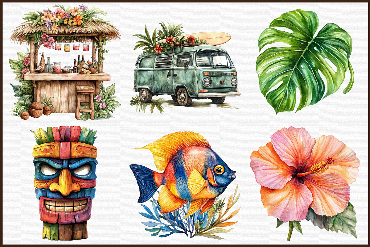 Watercolor Hawaii Clipart Bundle, an Illustration by Sublimation Artist (Photo 3 of 6)