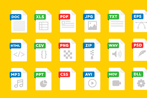 File format flat icon set. Document