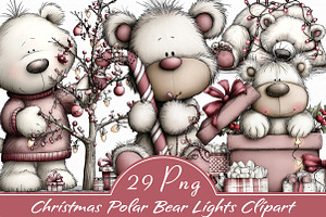 Christmas Polar Bear Lights Clipart, an Illustration by Libby Wishes