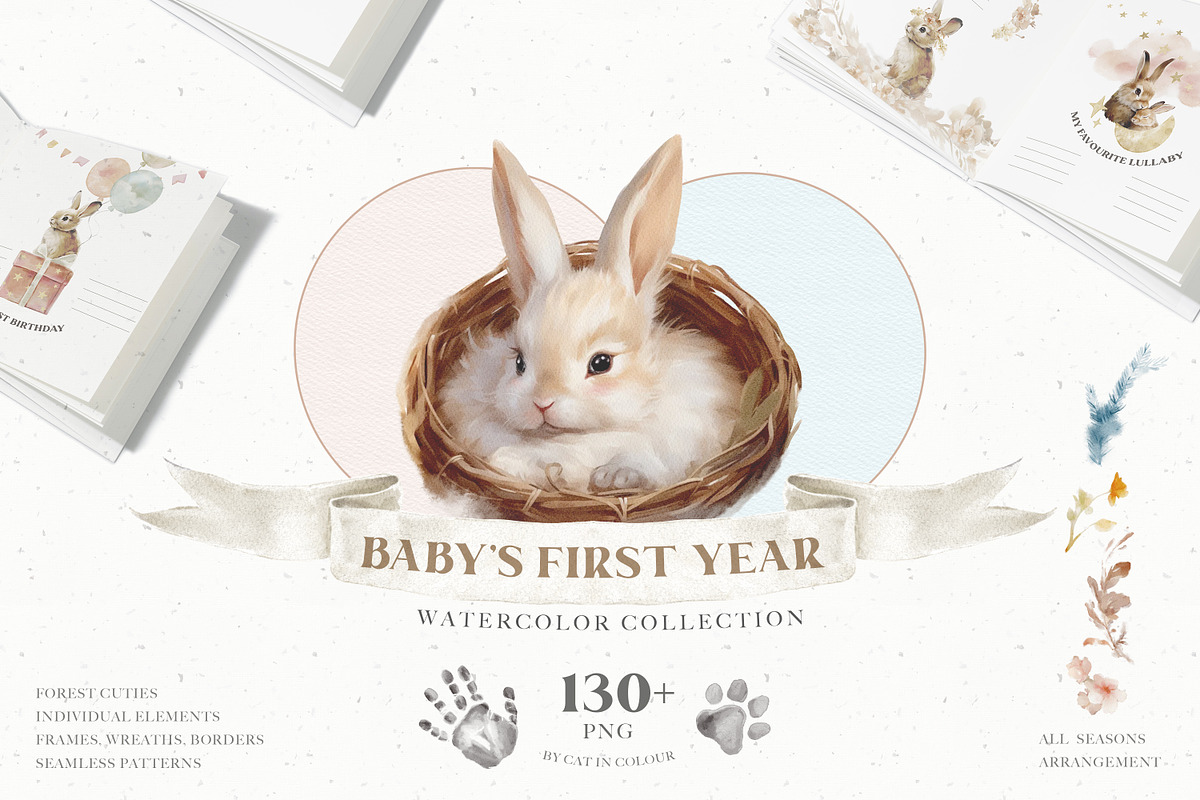 Baby First Year Watercolor Set, an Animal Illustration by Cat In Colour (Photo 1 of 10)