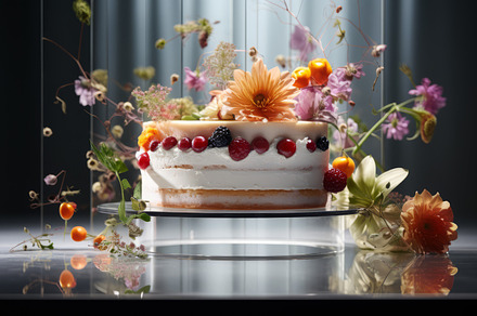 Beautiful cake decorated with eatable flowers for Valentine Day Birthday Weddin, a Food & Drink Photo by Natalia Klenova's Shop