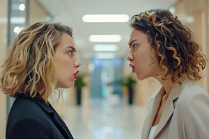 Angry shouting businesswomen colleagues having conflict in office meeting, a Business Photo by AlyaAnd