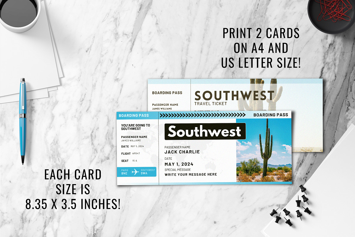 Southwest Trip Ticket Canva Template, a Card Template by Snapybiz (Photo 7 of 10)